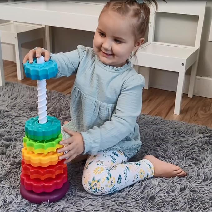 LUCKFUTURE Educational Spinning Stacking Toys, Rainbow Stacking Rings Baby Toy, Montessori Sensory Learning Toy for Girls and Boys Toddlers Toys for 1-3 Year Old (Pack of 2)
