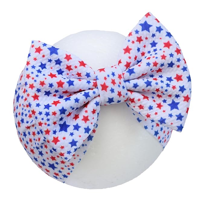 Independence Day Baby Girls Headbands, Red Handmade Star Printed Big Bows for Baby Girls Elastic 4th of July Wide Hairbands for Baby Girl Newborn Infant