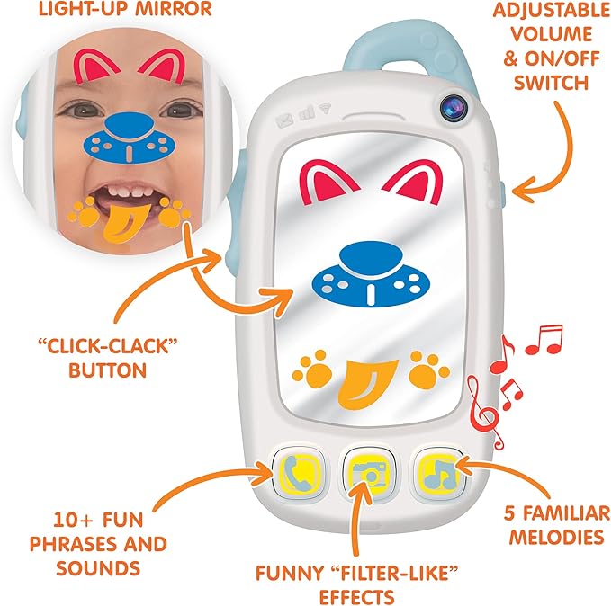 Baby Selfie Toy Phone with Easy-Press Buttons & Light-up Mirror - Baby Phone for 9+ Month Old - Play Phone Musical Toys to Encourage Tummy Time, for Babies