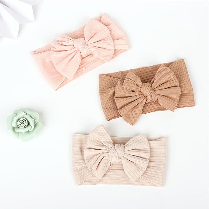 Cupimatch 6 Pieces Baby headbands: Bow design Soft Thread Cotton Solid color Comfort Headband Handmade Hair Newborn Infant Toddlers Kids