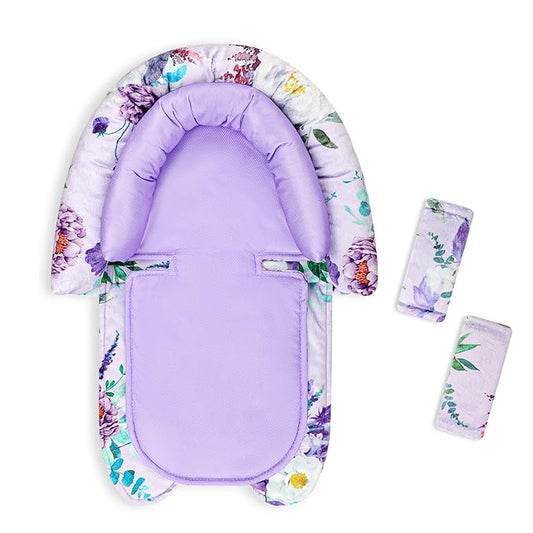 Baby Car Seat Head Support & Strap Covers, Upgraded 2-in-1 Infant Car Seat Insert Cushion for Newborn Girls, Mesh & Minky Fabric, Perfect for Carseat, Stroller, Swing, Extra Soft, Purple