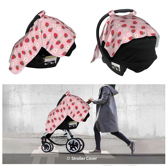 Strawberry Flowers Baby Car Seat Canopy Nursing Cover for Newborn Car Seat Breastfeeding Covers Blanket Newborn Shower Gift