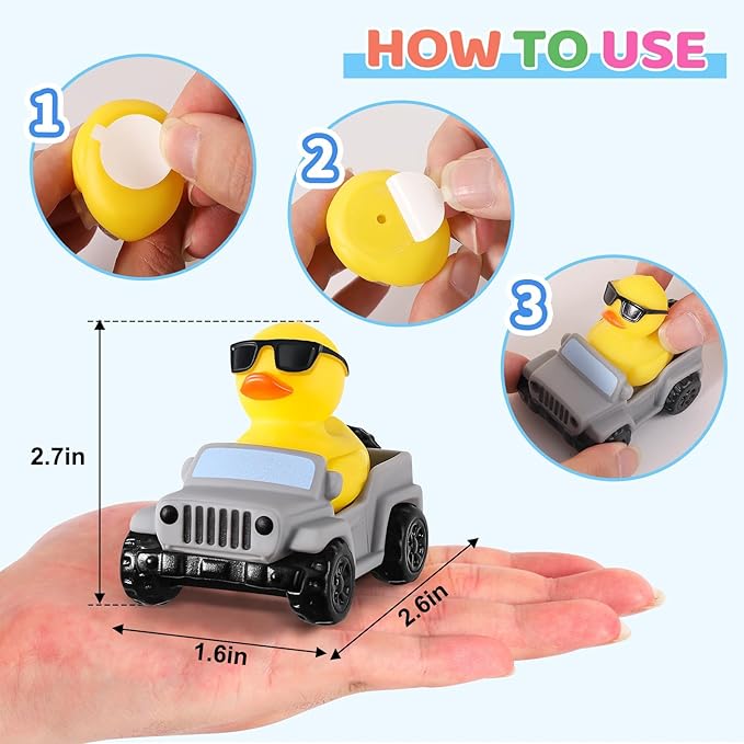 20 Pcs Rubber Ducks for Jeeps, 10 Ducks 2.8 Inch Assortment with 10 Colors Cars, Collectible Vehicle Dashboard Decorations, Easter Basket Stuffers for Kids Party Favors, Baby Bath Toys Birthday Gifts