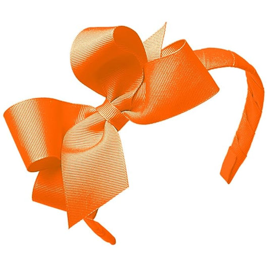 Wee Ones Girls' Classic Grosgrain Hair Bow on a Wrapped Headband, Stylish For All Hair Types, Medium Bow, Orange