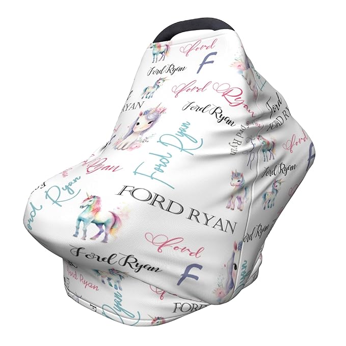 Personalized Car Seat Covers for Babies with Name – Multi-use Breastfeeding Cover Custom Horse Carseat Canopy Cover, Infant Stroller Covers for Boys and Girls