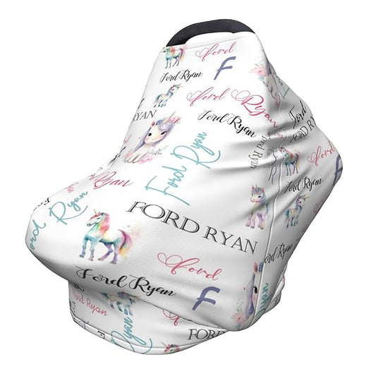 Personalized Car Seat Covers for Babies with Name – Multi-use Breastfeeding Cover Custom Horse Carseat Canopy Cover, Infant Stroller Covers for Boys and Girls