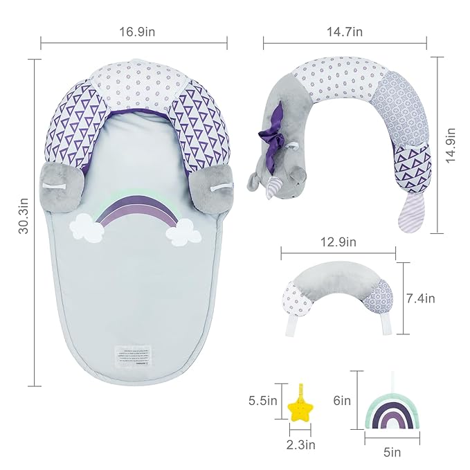 Lovvie & Joy 2-in-1 Tummy Time Mat & Seated Support Pillow,Baby Tummy Time Pillow Support for Newborns and Older Babies,with Detachable Support Pillow and Toys Unicorn