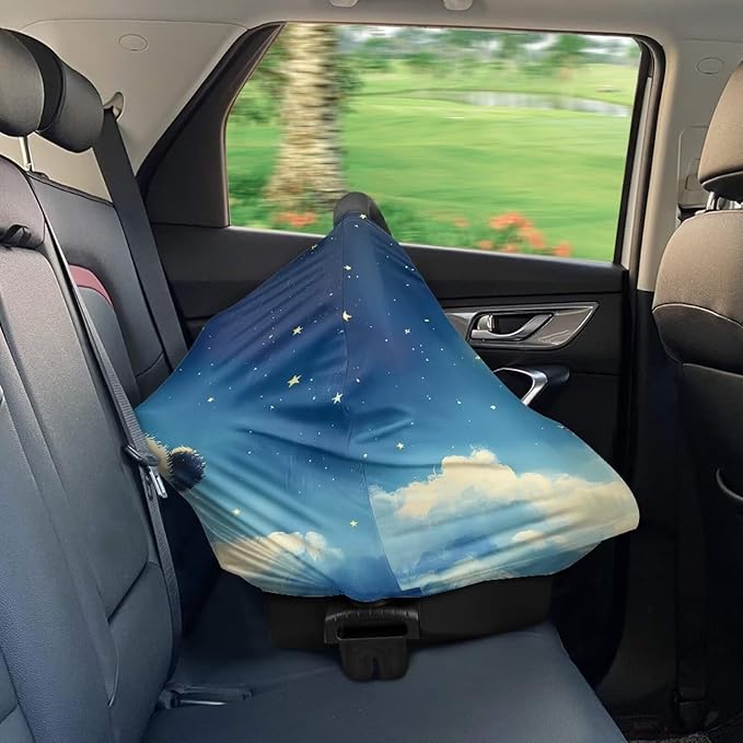 Binienty Galaxy Panda Baby Car Seat Covers,Multiuse Nursing Cover and Stroller Cover for Sun,Stretchy Soft Car Seat Canopy Carrier Cover,Newborn Essentials, Nursing Top