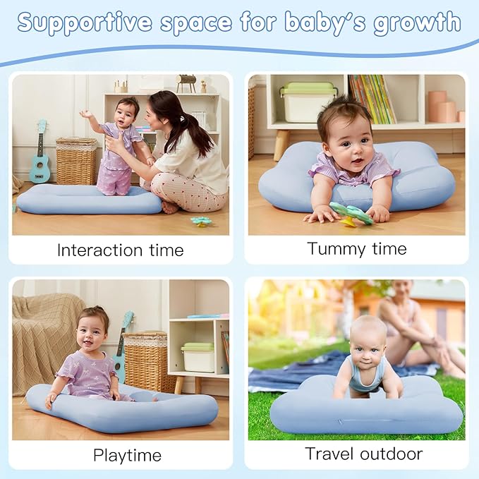 Lucakuins Baby Lounger for Newborn, 0-24 Months, Bionic Design Infant Lounger for Home and Travel, Soft Organic Cotton, Newborn Babies Essentials Gifts (Pure Greyblue Baby Lounger)