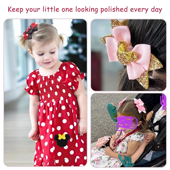 Glitter Bow Clips for Girls, BBGifts 8Pcs Toddlers Girls Hair Clips 4 Pairs Infant Clips