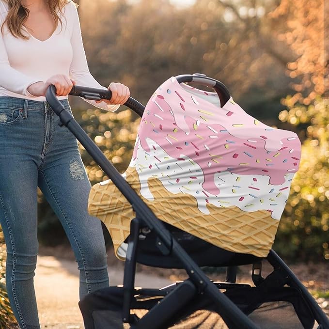 AFPANQZ Ice Cream Nursing Cover Breastfeeding Scarf Baby Car Seat Covers Infant Stroller Cover Carseat Canopy for Girls and Boys Lightweight Breathable Outdoor Walking Traveling