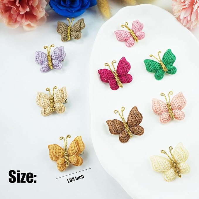 Colorful Crochet Butterfly Alligator Hair Clips Soft Hair Clips Infant Hair Baby Bows Clip for Toddler Teen Baby Girls (10 Packs)