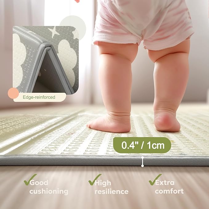 Mallify Extra Large Foldable Play Mat, Reversible Baby Play Mat with Edge Reinforcement, Non-Toxic & Waterproof Baby Mat for Floor, Foam Playmat for Infants Toddlers, Rainbow, Cloud & Moon, 47''x71''