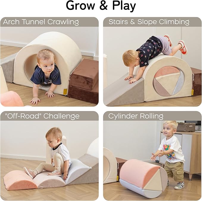 BanaSuper 5-Piece Climbing Toys for Toddlers, Kids Foam Blocks Playset with Arch Tunnel, Convertible Cylinder, Stairs & Ramp, Toddler Indoor Soft Play Gym Activity Play Set for Crawling and Playing