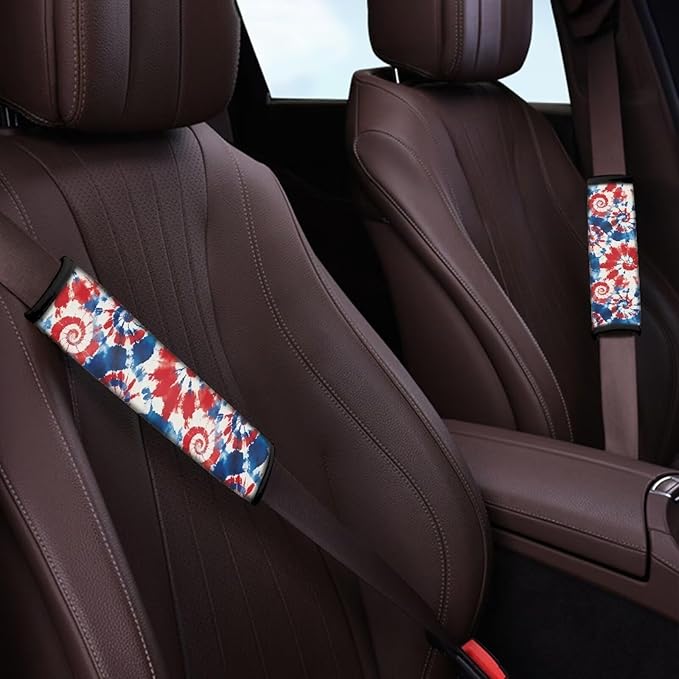 Car Seat Belt Cover Pad,Soft Comfortable Shoulder Seatbelt Pads Cushions for Adults and Children Universal Fit Auto Decor,American Tie-Dye