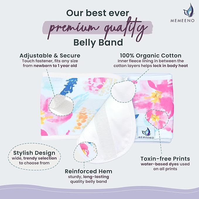 MEMEENO Belly Band for Baby Gas and Colic Relief - Heating Pad for Colic, Heated Tummy Wrap for Newborn infants, Aquarelle