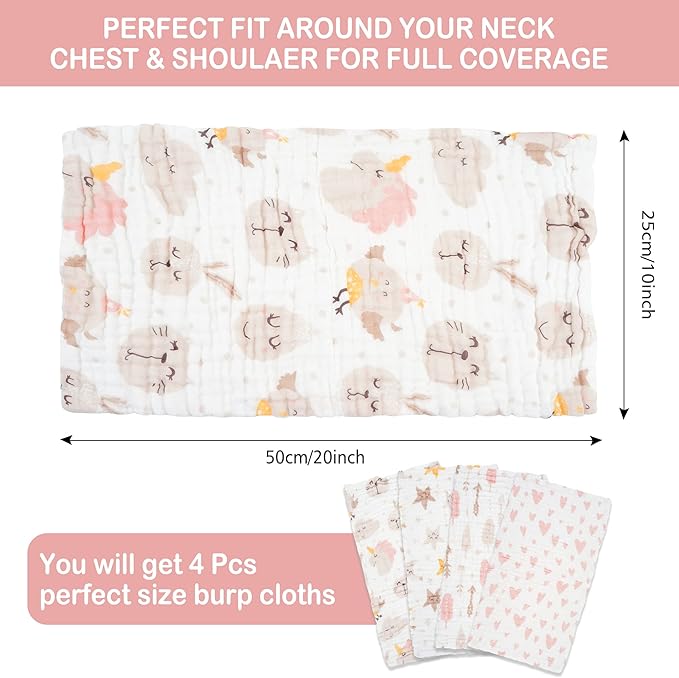 Baby Muslin Burp Cloths, 100% Cotton Burping Cloths Super Absorbent Soft, Bath Towel Burp Cloths for Baby Girl Boy, Great Gift for Newborn, 10 x 20 inch, 4 Pack, Unicorn & Star