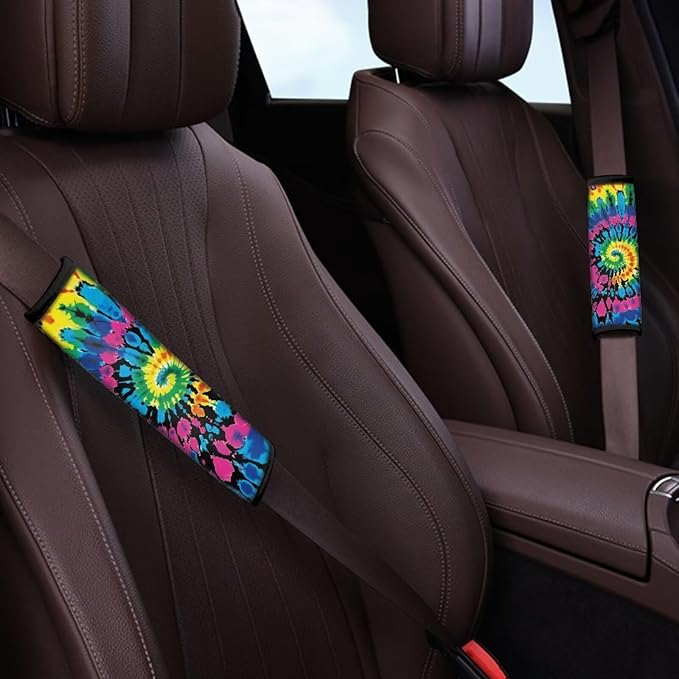 Rainbow Tie Dye Seat Belt Shoulder Strap Covers Pad for Car Universal Safety Strap Cover for Auto SUV Truck Airplane Backpack Seatbelt Covers Compatible with Most Car Car Interior Accessories