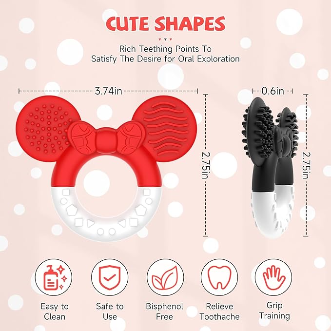 2 Packs Baby Teething Toys for Babies 3-6 6-12 Months，BPA Free Soft and Silicone Infant Teething Relief Soothing Sore Gums Baby Teethers Toys