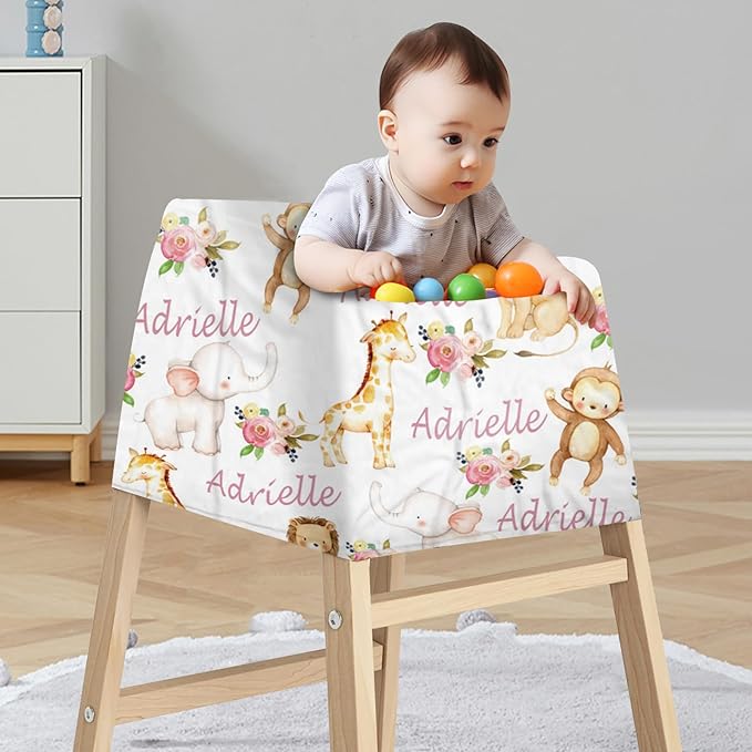 Personalized Baby Car Seat Cover Stroller Canopy: Custom Name Newborn Baby Boy Girl Elastic Animals Nursing Cover for Moms First Birthday Gift Giraffe Monkey(one Size)