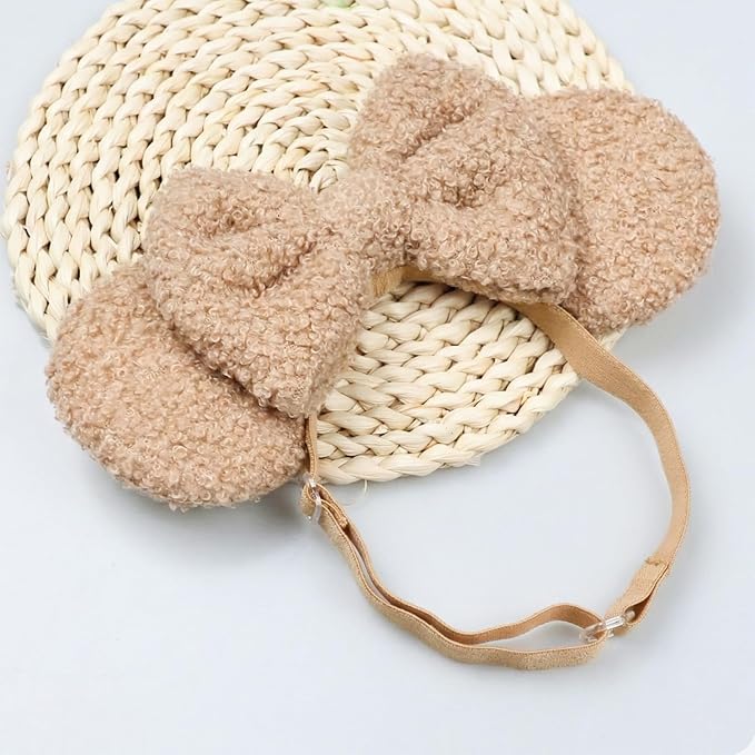 Wool Fleece Mouse Ears Headband, Adjustable Hair Bow Hairband Fluffy Headwear for Infant Toddler Baby Gilrs