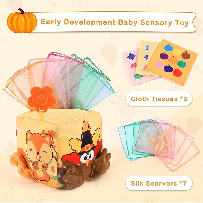 Thanksgiving Baby Toys 36+ Months Montessori Toys Baby Tissue Box Toy for Babies, Thanksgiving Gift for Boys Girls Autumn Thanksgiving Party Favor Thanksgiving Harvest Gifts