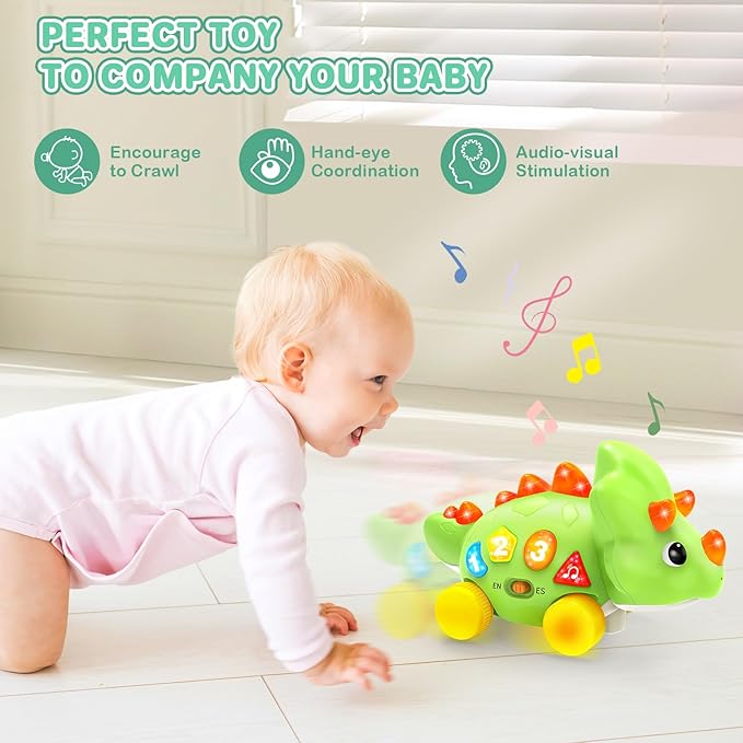 BainGesk Dinosaur Crawling Toys for 1 Year Old Boy, Musical Baby Toys for 6-12 Months, Early Development Learning Toys for 12-18 Months Boys Girls, Birthday Gifts for 1-2 Year Old Toddlers