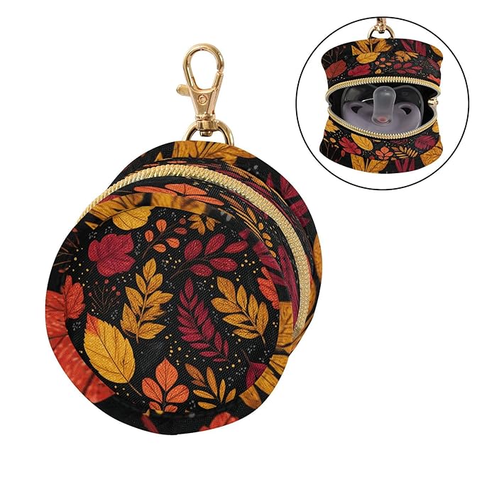 Pacifier Holder with Clip Pacifier Case for Diaper Bag Round Baby Pacifier Pouch Box Bag Portable Autumn Leaf Pattern Colorful