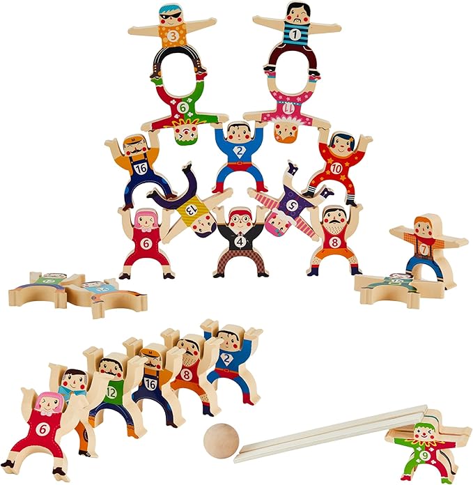 moopok Wooden Stacking Toys,16Pcs Circus Hercules Acrobatic Troupe Interlock Toy,Balancing Building Blocks Game Toddler Puzzle Toys,for 3 4 5 6 Years Old Kids Adults