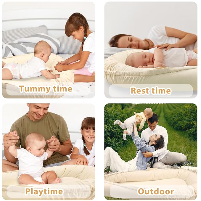 Hooyax Baby Lounger Cover Only, 100% Cotton Newborn Nest Cover, Soft Portable Baby Nest Replacement Cover for Boys Girls, Breathable Infant Lounger Covers, Baby Essential (Beige)