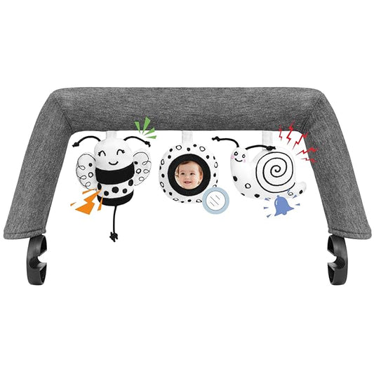 iGRATENS Baby Bjorn Bouncer Toy Bar, Toy Bar for Baby Bouncer Bliss and Balance Soft with 3 PCS Cute Sensory Toys, Easy to Attach and Remove, Skin -Friendly, Machine Washable, Black and White, Soft