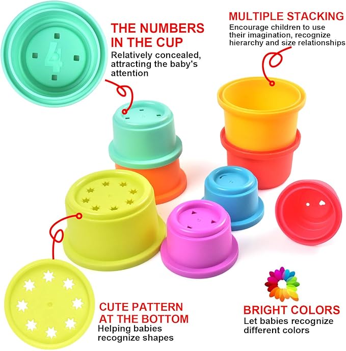 Baby Stacking Nesting Cups Toys, Baby Toys 6 to 12 Months, Montessori Toys for Toddler Gifts 1 Year Old (617-97)