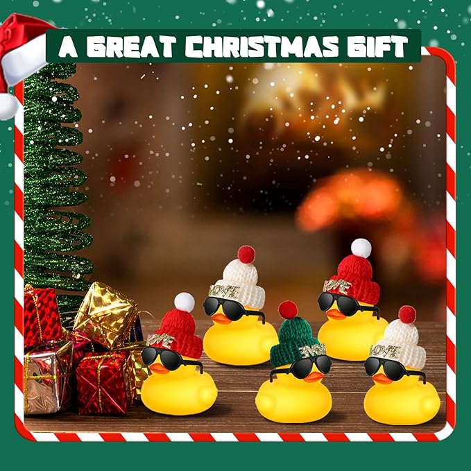 Chivao 12 Pcs Mini Rubber Ducks with Sunglasses/ Glasses and Hats/ Necklace, Cruise Rubber Ducks in Bulk Valentine Gift Small Bathtub Toy for Hiding Party Favor(Love Style,Yellow)