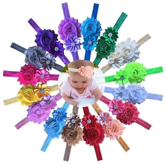 QandSweet Baby Girl Headbands with Polygonal Flower Inlay Rhinestone for Photography (16 Pack)