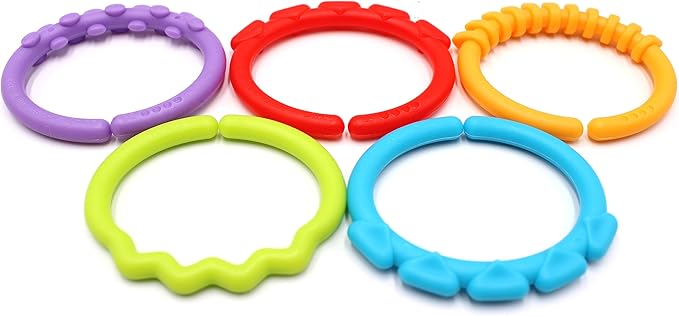 24 Pack Baby Teether Rings Links Toys Colorful Round Connecting Ring for Rattle Strollers Car Seat Travel Toys - Suit for Baby, Infant, Newborn, Kids(Rainbow Colors)