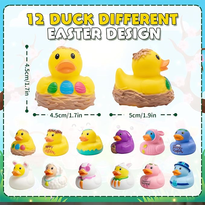 Easter Duck Bath Toys for Kids,Bunny Ducks Light Up Bath Toys for Toddlers, Easter Bathrub Toys Presents for Boys Girls Party Favors Decor