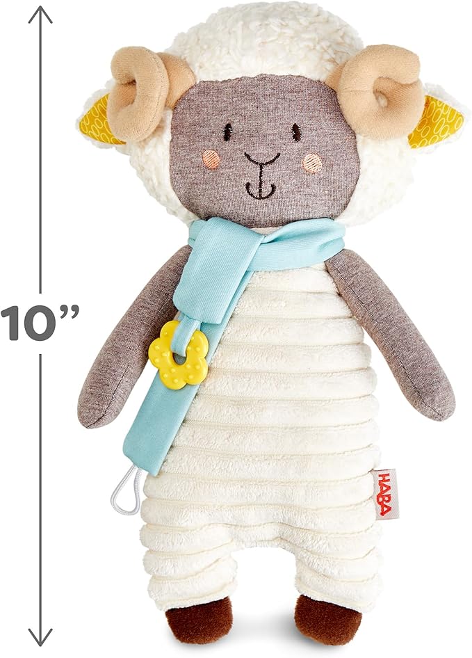 HABA Woolbert The Ram Lovey Set - Stuffed Animals for Babies, Pacifier Clips, Sensory Toys & Baby Teething Toys Ideal for Ages 0 Months+