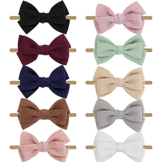 DRESHOW BQUBO Baby Girl Headbands with Bows Nylon Hairbands Handmade Hair Accessories for Newborn Infant Toddlers 10 Pack