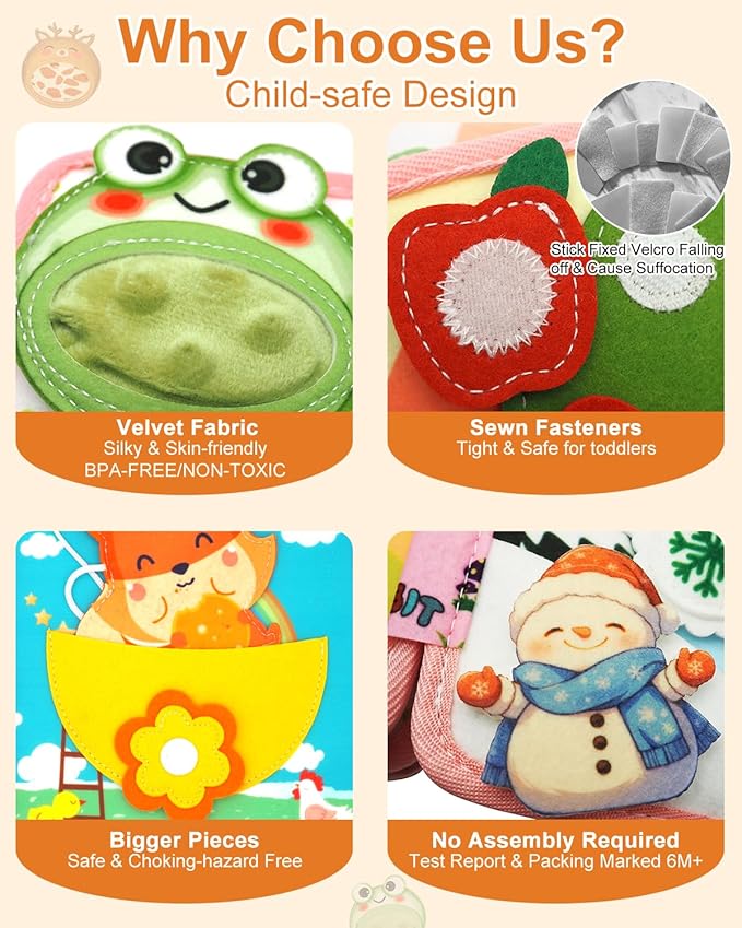 Busy Book for Toddlers 1-3, Montessori Toys for 1 Year Old, Baby Activity Quiet Books, Kids Travel Toys, Busy Board for Toddlers 3-5, Educational Learning Gifts for Boys Girls, Felt Animals Sensory