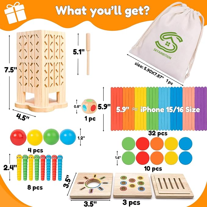 Montessori Toys Set for Kids 3 4 5 6 Year Olds, 5-in-1 Fine Motor Preschool Learning Toys, Educational Sensory Color Sorting & Board Games for Toddlers, Birthday Gifts for Boys Girls