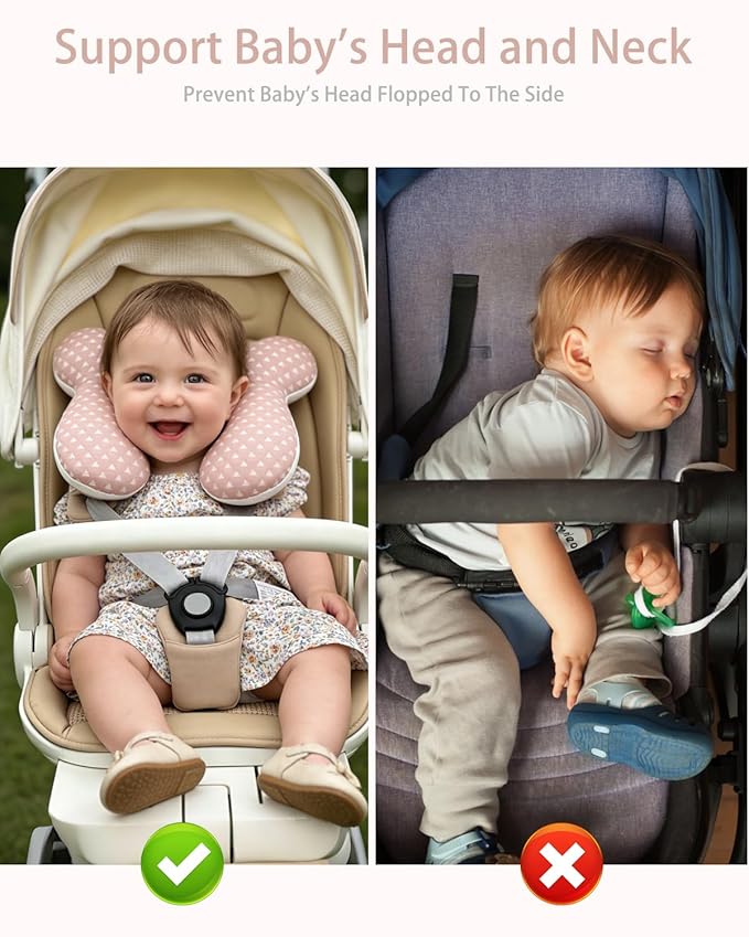 KAKIBLIN Baby Travel Pillow, Baby Neck Pillow for Car Seat, U-Shaped Head and Neck Support for Stroller Pushchair, Soft Cooling Breathable Infant Head Pillow for Newborn Toddler
