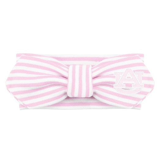 Creative Knitwear Auburn Tigers Infant Girls Pink/White Striped Hair Knot Headband Embroidered Logo - Size Newborn - 4T