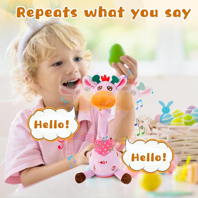 Dancing Talking Giraffe Plush Toy, Funny Singing Recording & Repeating Musical Giraffe, Unique Valentine's Day Gift for Girlfriend Boyfriend, Interactive Fun for Baby Toddlers Kids(Purple)
