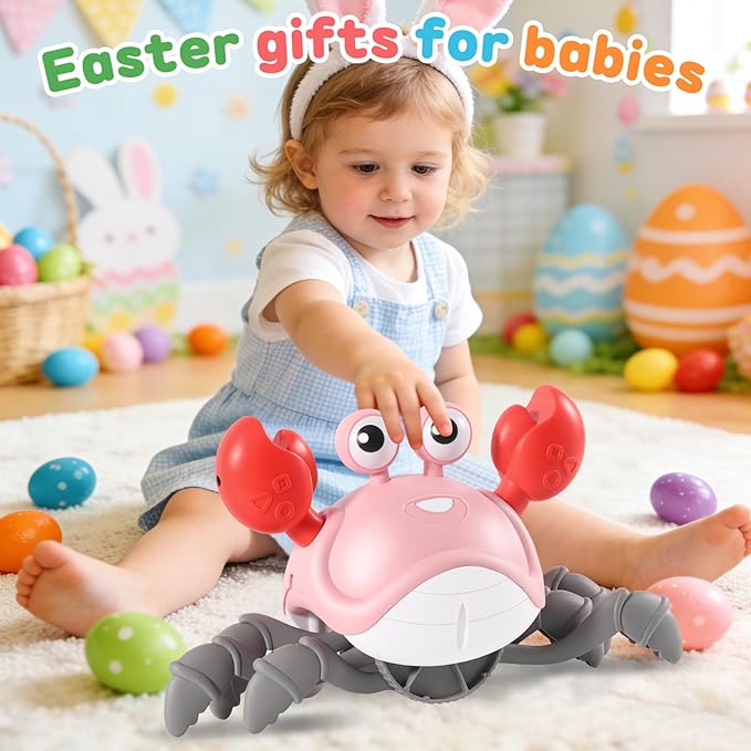 Gigilli Crawling Crab Baby Toys, Tummy Time Baby Toys 6-12-18 Month, Infant Learning Crawl Walking Dancing Crab with Music&Speed Control for 3 4 5 6+ Boys Girls Year Easter Birthday 1 2 3 Gifts