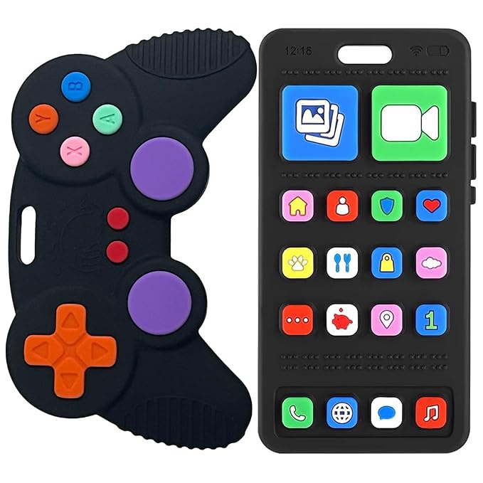 Cell Phone Teether for Baby 3-6 Months, Silicone Teething Toys for Babies 6-12 Months, Play Phone Teething Toy, Sensory Toy Chew Toy for Autism ADHD Toddlers, BPA Free