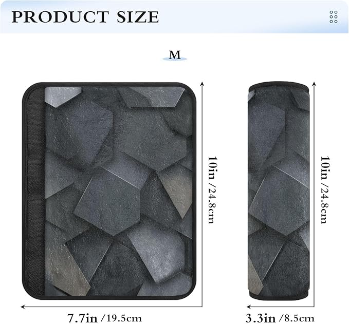 2 Pack Seatbelt Covers Seat Belt Cover Pad for Adults Boys Girls Car Seat Strap Covers Pads Cushion Universal Shoulder Strap Pad Protector for Backpack Camera Bag 6.5 Inch Dark Gray and Black Polygons