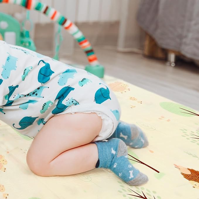 Baby Crawling Mat, Double Sided Soft Play Mat for Floor Exercise, Baby Play Mat with Animal Print Design, Non-Slip, 78 x 70 x 0.4 Inches, Gray (Tiger)