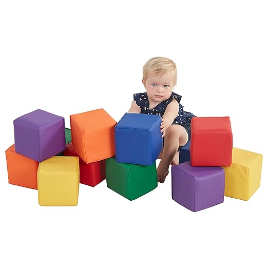 ECR4Kids SoftZone Patchwork Toddler Blocks, Foam Cubes, Assorted, 12-Piece