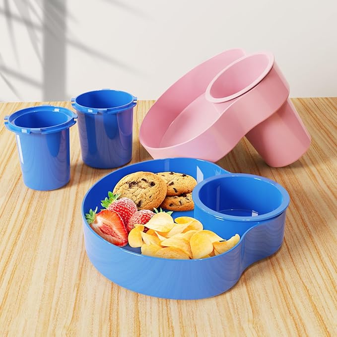 Car Seat Cup Holder for Kids 2PCS Kids Travel Tray with Snack Tray, CarSeats Snack Trays for Toddler, Car Cup Holder for Safety Seats, Fits Stroller & Booster (bluepink)