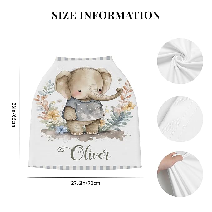 Personalized Elephant Baby Car Seat Cover with Name,Multi-Use Canopy for Nursing, Strollers,Shopping Carts,Customized Breastfeeding Cover, Full Privacy,Infant Stroller Cover